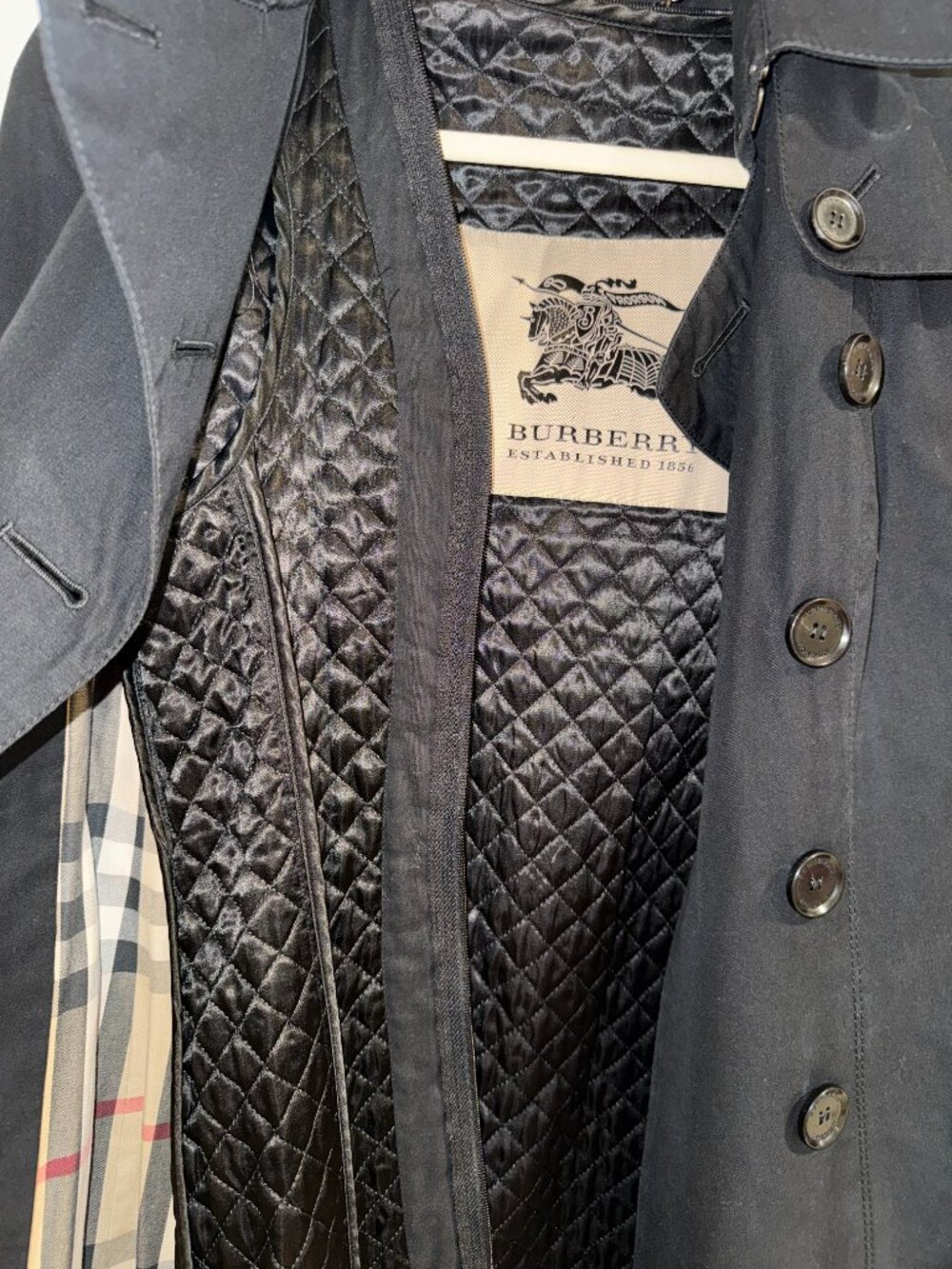 Double-Breasted Trench Coat with Detachable Diamond-Quilted Lining - Picture 2 of 6